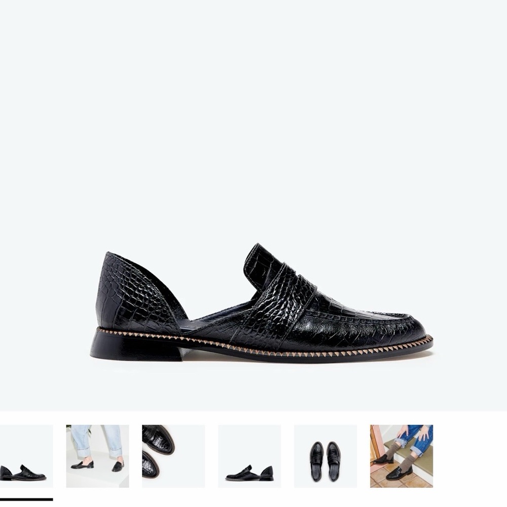 Freda Salvador Tash D’Orsay penny loafer in black embossed croc - Picture 2 of 11